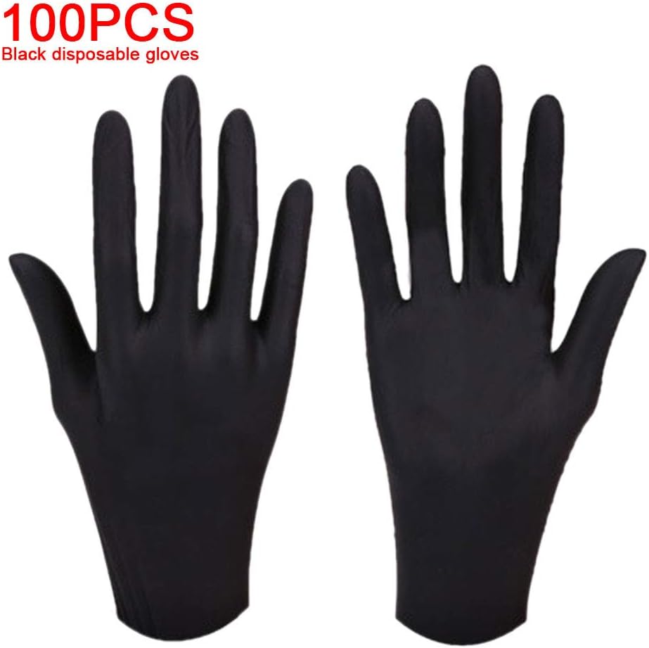 Disposable Powder Free Gloves, Black Non-Latex Degradable Glove, Work Garage Medical Examination Protection - Box of 100 (X Large)