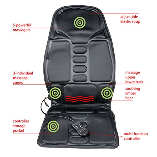 genmine Seat Cushion Vibrating Massage Pad with Heat Therapy Heated Massager Cushion Back Massage Chair for Back Lumbar Thighs Legs Lumbar Support Pads for Home Office Car