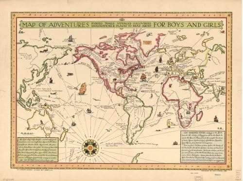 INFINITE PHOTOGRAPHS Map of Adventures for Boys and Girls : Stories, Trails, Voyages, Discoveries, explorations & Places to Read About. Earth|Earth|Earth|Literary Landmarks|World s