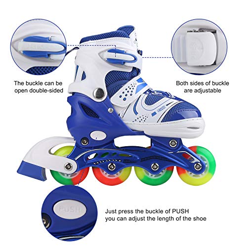 JIFAR Youth Children's Inline Skates for Kids, Adjustable Roller Blades with Light Up Wheels for Girls Boys, Indoor&Outdoor Ice Skating Equipment Medium Size(2-5 US), Blue