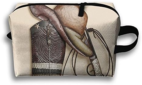 Cowboy Boots Hat Gun Travel Bag Cosmetic Bags Brush Pouch Portable Makeup Bag Zipper Wallet Hangbag Pen Organizer Carry Case Wristlet Holder