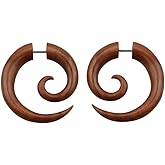 Pierced Owl 16GA Organic Sawo Wood Fake Spiral Taper Plug Earrings, Sold as a Pair