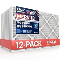 BNX TruFilter 16x25x1 MERV 13 (12-Pack) AC Furnace Air Filter - MADE IN USA - Electrostatic Pleated Air Conditioner HVAC AC Furnace Filters - Removes Pollen, Mold, Bacteria, Smoke