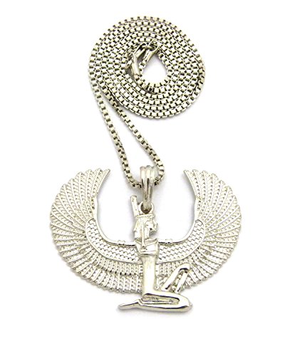Polished Egyptian Goddess Maat Pendant 24" Various Chain Necklace in Silver Tone