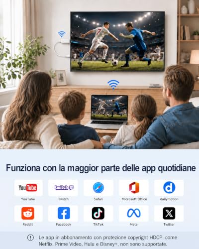Adaptador Dongle HDMI Inalámbrico, 1080P@60Hz Miracast AirPlay DLNA Screen Mirroring Stick, 2,4/5GHz Doble Banda, Plug & Play Extensor HDMI para PC/Portátil/Smartphone a TV/Monitor/Proyector