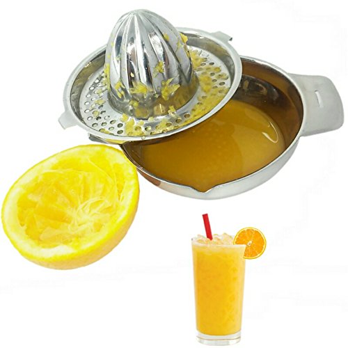 Lu Cucina Citrus Juicer & Strainer - Stainless Steel - Make Your Own Orange - Grapefruit - Lemon & Fruit Juices - 13.5oz Capacity