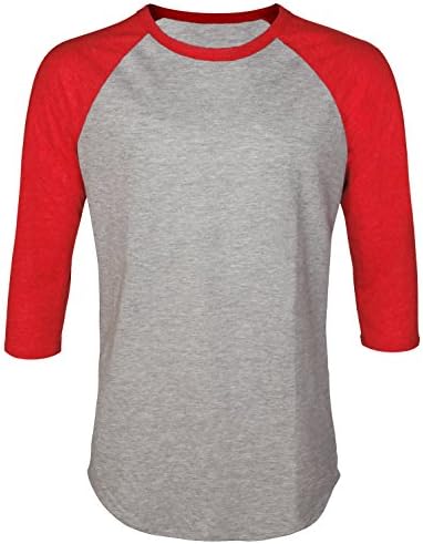 Inclusion Apparel Unisex Raglan Shirt Baseball Tee 3/4 Sleeves Athetic Fit Top, Heather Gray Red, Medium