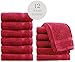 White Classic Luxury Cotton Washcloths - Large Hotel Spa Bathroom Face Towel | 12 Pack | Christmas Red