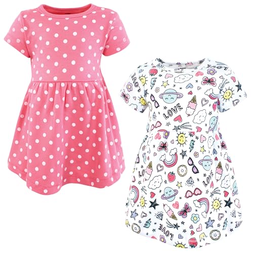 Hudson Baby Girls Cotton Dresses, Pink Doodles, 6-9 Months