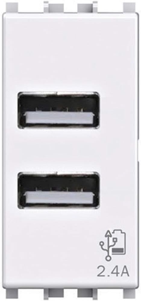 USB Wall Socket 2.4 Ampere, Compatible with Vimar Plana, White
