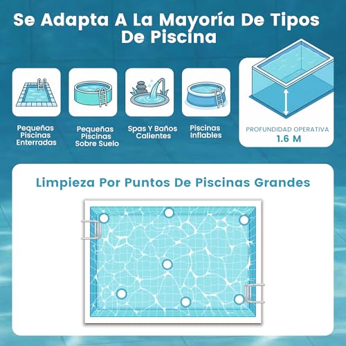 Wireless Pool Vacuum Cleaner, Manual Pool Vacuum Cleaner with Up to 60 Min Autonomy, Pool Cleaner with Telescopic Pole for SPA, Hot Tub, Detachable Pools