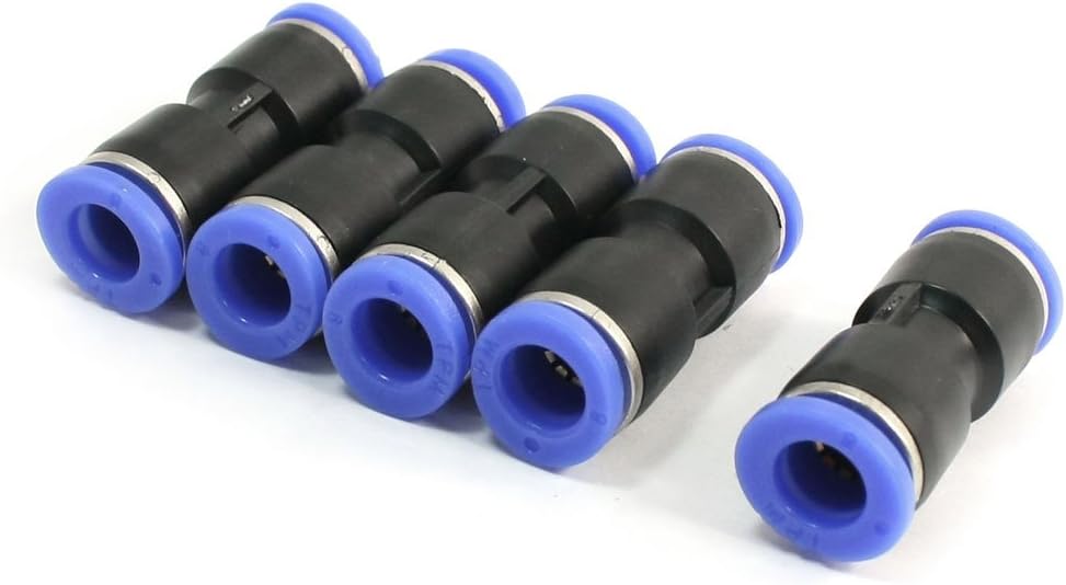 uxcell 5pcs Pneumatic 8mm to 8mm Straight Push in Connectors Quick Fittings 38mm Length, Black,blue, 38 x 15mm