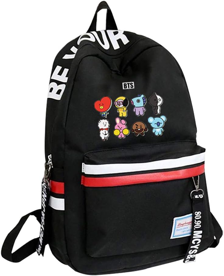 BTS Backpacks for Girls, Kpop Bangtan Boys School Bags for Teen Boys Kids Women Fashion Laptop Bags Men Travel Rucksacks Armee Suga Jimin Jin Jung Jook J-Hope Rap-Monster V Merchandise (Q-Black)