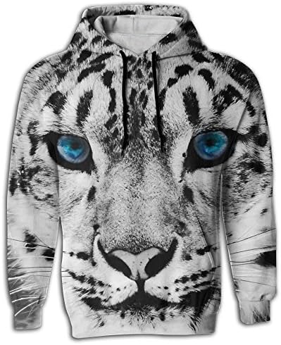 3D Print Pullover Hoodies Hooded Sweatshirts Black And White Snow Leopard Cheetah Big Drawstring Pockets For Mens Womens