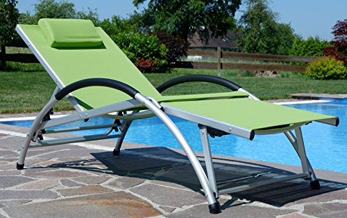 ALEOS. Gartenliege Sonnenliege Fitnessliege stabile Aluminium Konstruktion mit atmungsaktiven Kunststoffgewebe und Kopfpolster FIT-GRÜN – Bild 4