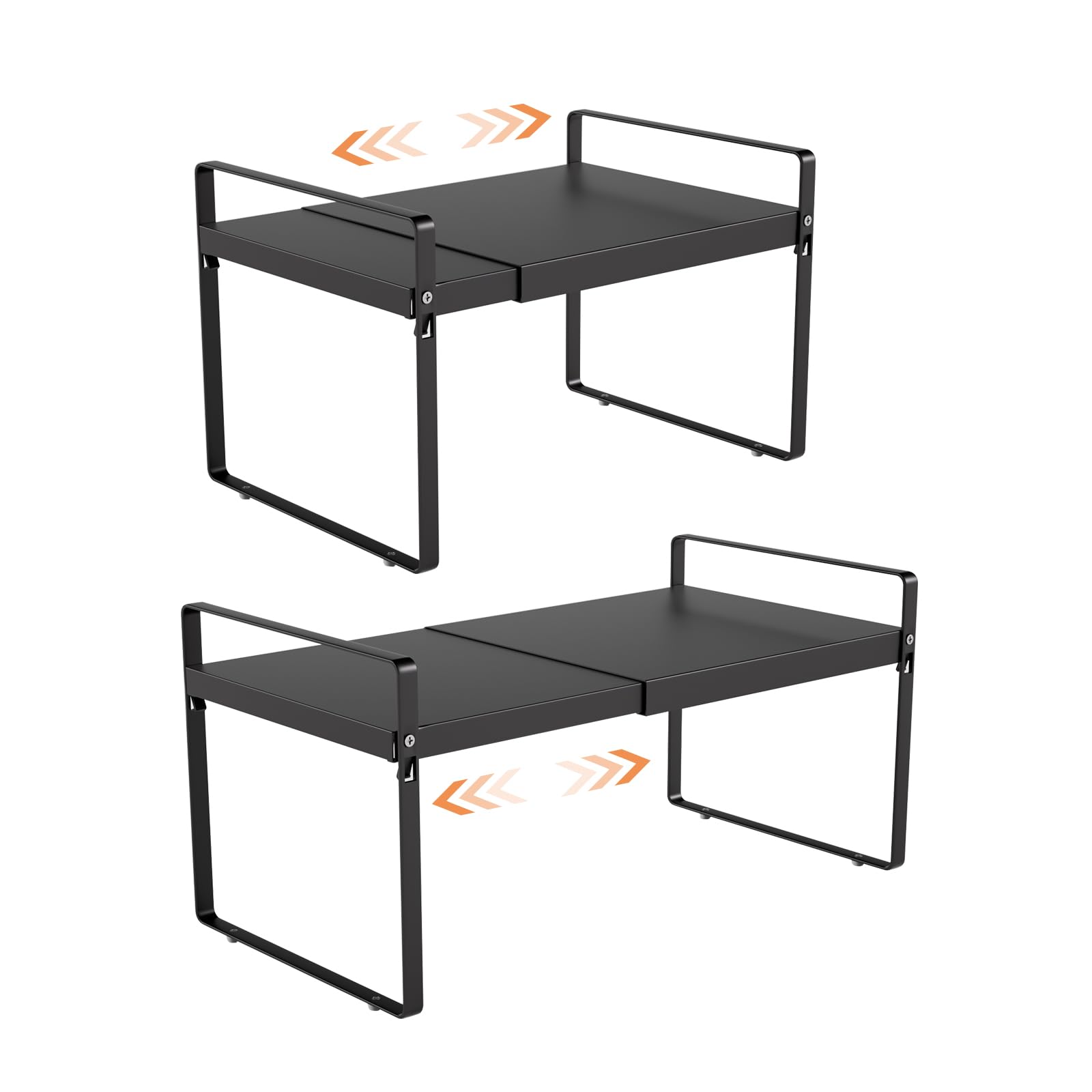 Photo 1 of GZQIUYI Expandable Cabinet Shelf Organizer 14-25 Inch Adjustable Length, 11" Wide 2-Tier (8" Bottom Layer) Metal Storage Rack for Kitchen Pantry, Under Sink Countertop - Heavy Duty Black(2 Pack)