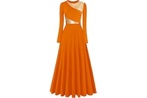 ZYACTU Long Sleeve Praise Dance Dress for Women Metallic Liturgical Worship Dance Costumes Lyrical Costume Church Robe