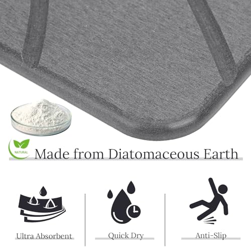 Euqvunn Alfombrilla de Baño de Piedra 60 x 39 cm 2 Unids – Secado Rápido, Antideslizante, Absorbente, Resistente a la Humedad, de Tierra de Diatomeas para Cocina, Bañera y Salida de la Ducha – Gris