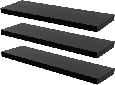 Harbour Housewares 80cm Floating Shelf Set Black 3 Pack Wall Display Shelves