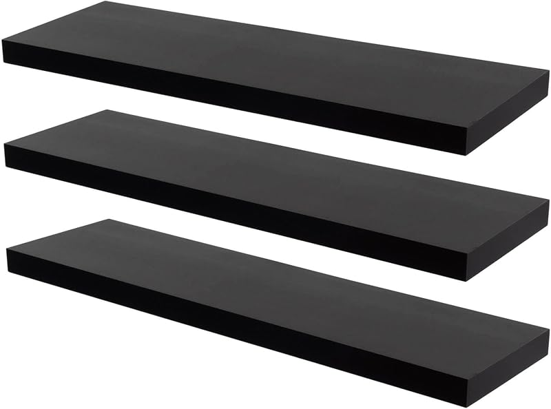 Harbour Housewares 80cm Floating Shelf Set Black 3 Pack Wall Display Shelves