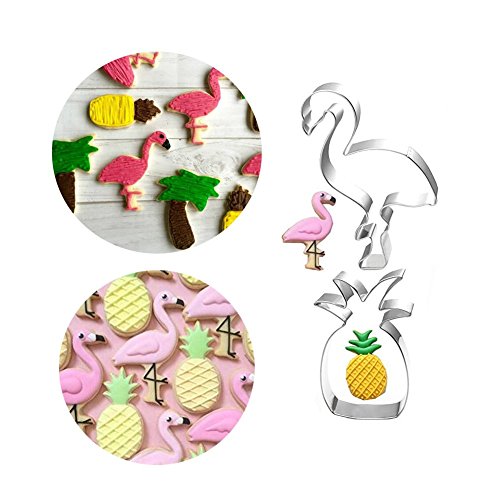 5 PCS Tropical Flamingo Cookie Cutters Set Flamingo Pineapple Palm Tree Cactus Stainless Steel - Thumbnail 2