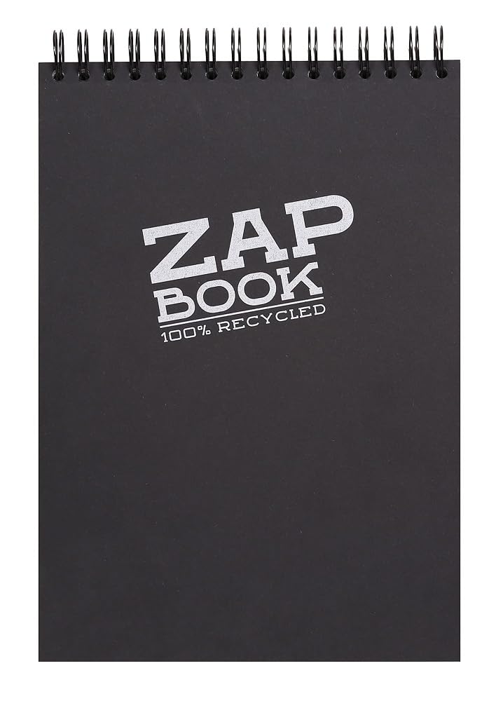 Clairefontaine - Ref 8363C - Zap Book Recycled Wirebound Sketch Book (160 Pages) - A4 (210 x 297mm), 80gsm Recycled Paper, Acid Free, pH Neutral - Black Cover