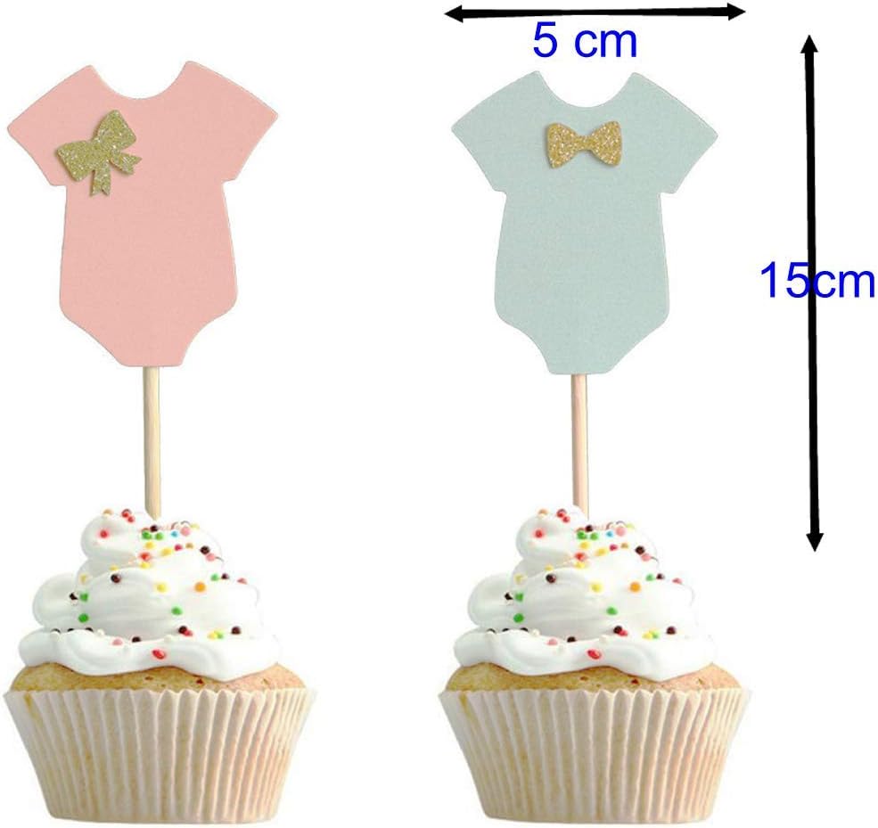 Dusenly 24 x Golden Glitter Bowknot Gender Reveal Cupcake Toppers Boy or Girl Baby Shower Party Mark Cake Topper Decoration Supplies (Ready to use) - Image 3