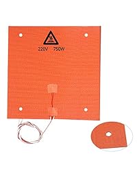 FYSETC   Alfombrilla térmica de silicona para cama de impresora 3D, 12 x 12 en 220 V, 750 W, calefacción de plataforma de impresión 3D para cama Creality CR 10 10S CR X con agujeros de rosca, adhesivo 3M y termistor NTC 100K