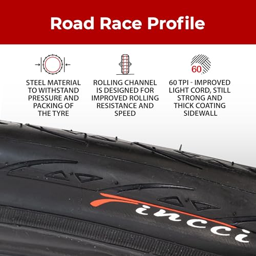 Fincci Road Bike Tyre 700 x 25C 28 Inch with 3mm Nylon LVL3 Puncture Protection 60 TPI Slick Heavy Duty 25-622 Gravel Bike E-Bike Tourenbike Hybrid Bike