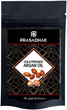 Prasadhak Cold Pressed Moroccan Argan Oil Natural Moisturizer Anti Aging/Oxidant/Wrinkle for Hair, Skin, Face, Nails, Beard and Cuticles Beauty Secret 50 g