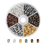 Pandahall 1200pcs/box 6 Colors Brass Crimp Beads Tube Crimp End Beads Tiny Column Lined Spacer Antique Bronze & Red Copper & Golden & Silver & Platinum & Black