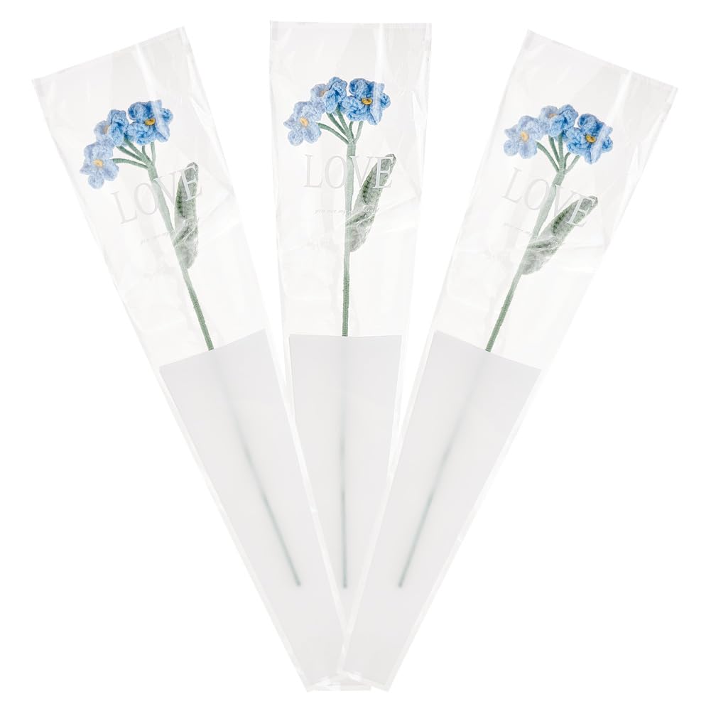 FINGERINSPIRE 3 pcs Crochet Forget Me Not Flower Light Sky Blue Handmade Crocheted Forget Me Not Flower Bouquet Cotton Knitting Artificial Fake Flower for Home Decoration, Wedding Bouquet, Gift