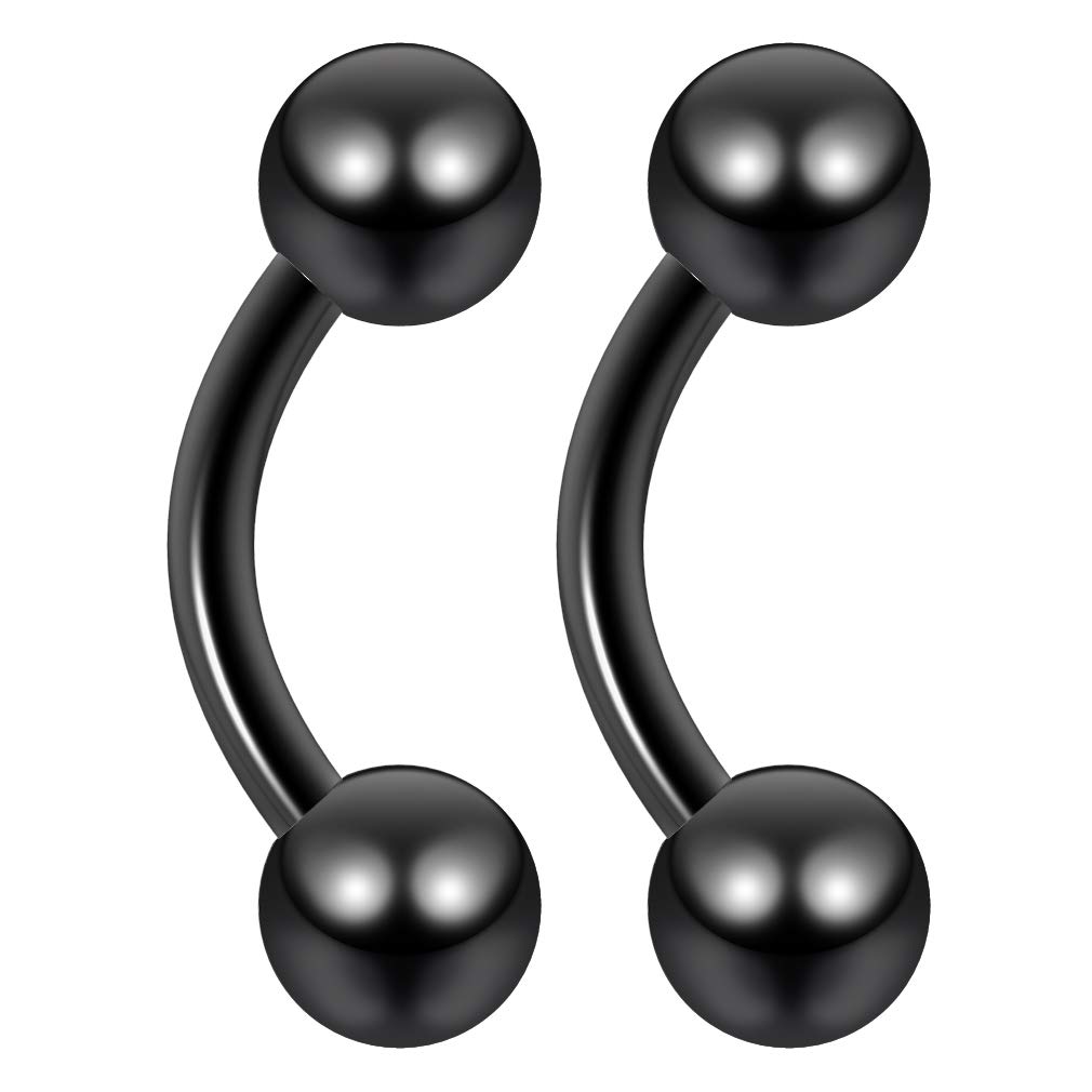 2pc 1.2mm 16g Black Surgical Steel Banana J-Curve Barbell 4mm Ball Eyebrow Navel Bar Banana Bar Lip Tragus Ring Piercing Jewellery - 6mm