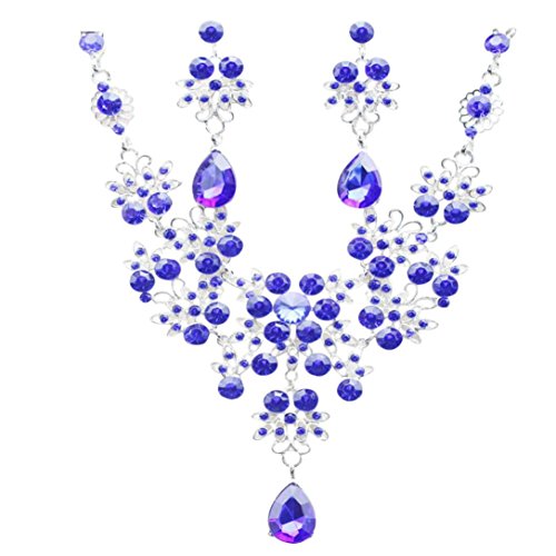 Necklace Earring Set, Muranba Fishion Wedding Bridal Jewelry Crystal Rhinestone Necklace Earring Set (Blue)