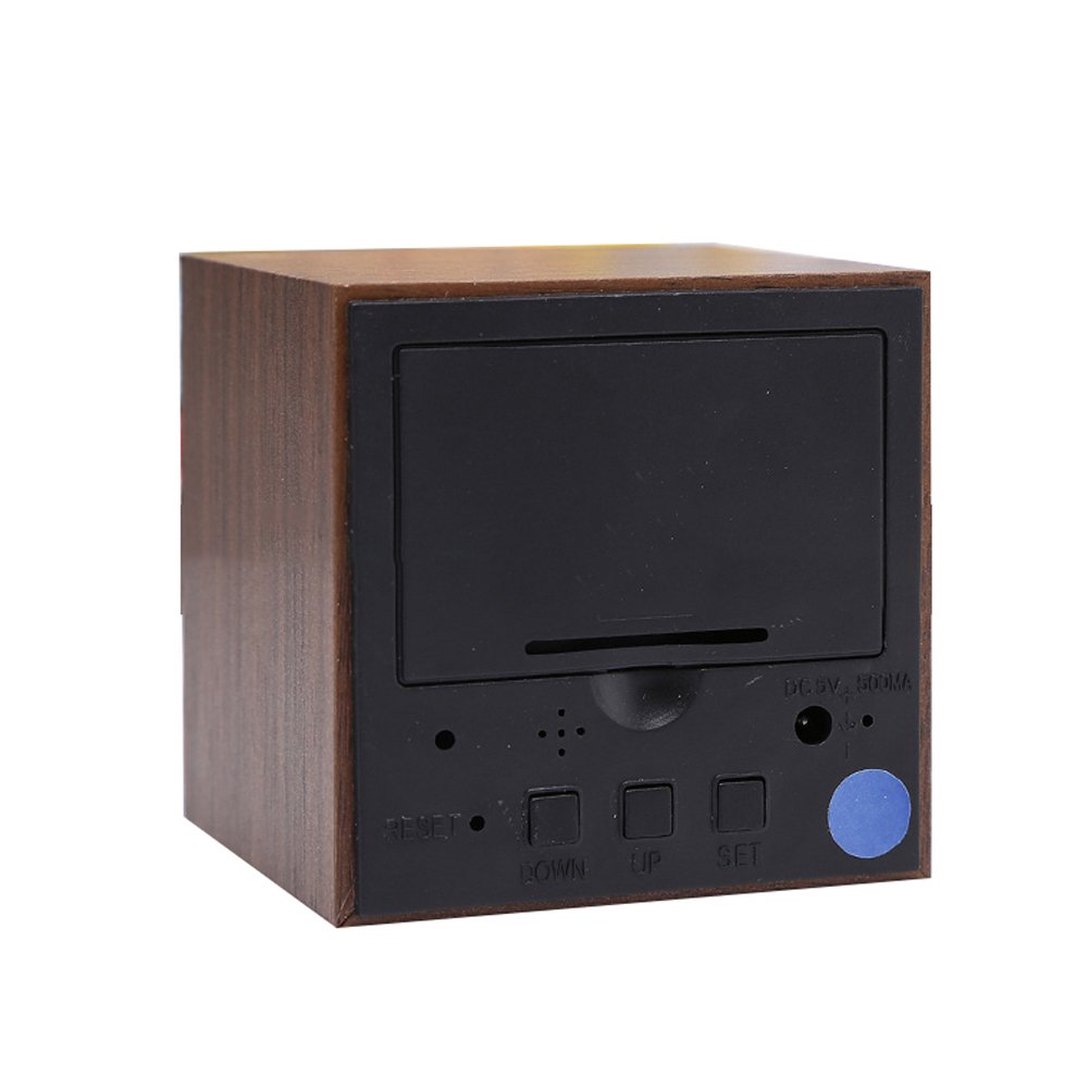 LED Digital Alarm Clock ixaer Wood Digital LED Brown Alarm Clock with Time Date Hygrometer And Temperature Clock - Multi-functional Small Silent Modern Style Electronic Alarm Clock