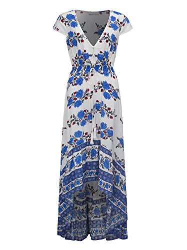 Choies Women's Bohemian Beach Floral Cap Sleeve Maxi Dress XL
