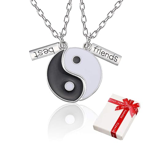 Yin Yang Taichi kette Anhänger Silber für Paar Pärchen,2 Stück Freundschaftsketten ying yang Haslkette mit Gravur Best Friend