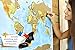 Scratch Off World Map Poster - Travel Map with US States, Country Flags, Scratching Tool, Wiping Cloth, Pins, and Carrying Pouch, for Travelers