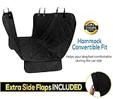 Reusable Dog car Seat Cover for All Cars with Side Flaps & Free Stop Barking Whistle - Durable Non-Slip Comfortable Material for Safe Traveling on the Road | Machine Washable & Easy to Install, Black