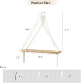 Mkono Macrame Hanging Shelves Set of 2 Rustic Wood Floating Shelves White view 3