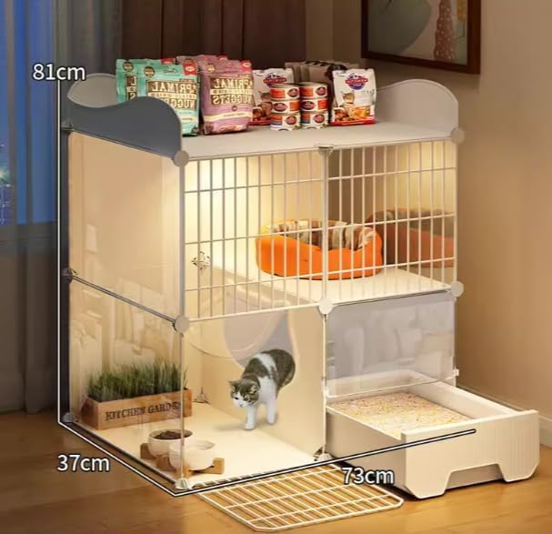 CENXI Cat Cage With Litter Box, Assembled Enclosures, Interactive Villa, Multi-Feature Enclosed Condo for 1-2 Cats - Easy Installation, No Tools Needed (With Light)