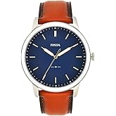 Fossil Men's Minimalist Quartz Stainless Steel and Leather Three-Hand Watch
