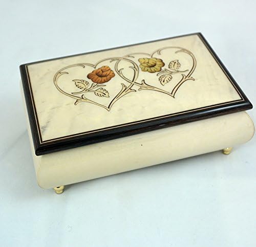 Made in Italy Sorrento Inlaid Heart Duo Creme Jewelry Music Box - Beauty and the Beast (Sankyo 18-notes)
