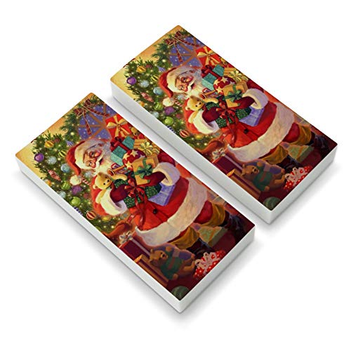 Christmas Holiday Santa Delivering Toys Eraser Set of 2