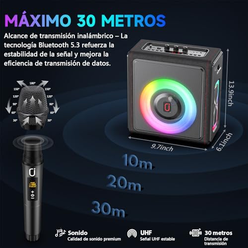 HWWR Karaoke Professional, Portable Bluetooth 5.3 Speaker, Karaoke 3 Wireless Microphones, Karaoke Vintage Leather Speaker 300W with Tone Correction, Support for TV/TWS/TF/USB/AUX Card