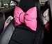 seemehappy Charming Hot Pink Leather Bow Headrest Pillows for Car Driving Neck Support Pillows 2 Pack