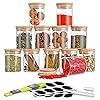 SAWAKE Glass Storage Jars with Bamboo Lids Silicone Ring Set of 12 (250ml) Small AirTight Kitchen Canister Jar Storage Container with Measuring Spoon for Spice Sugar Tea Coffee Beans Nuts Herbs Grains