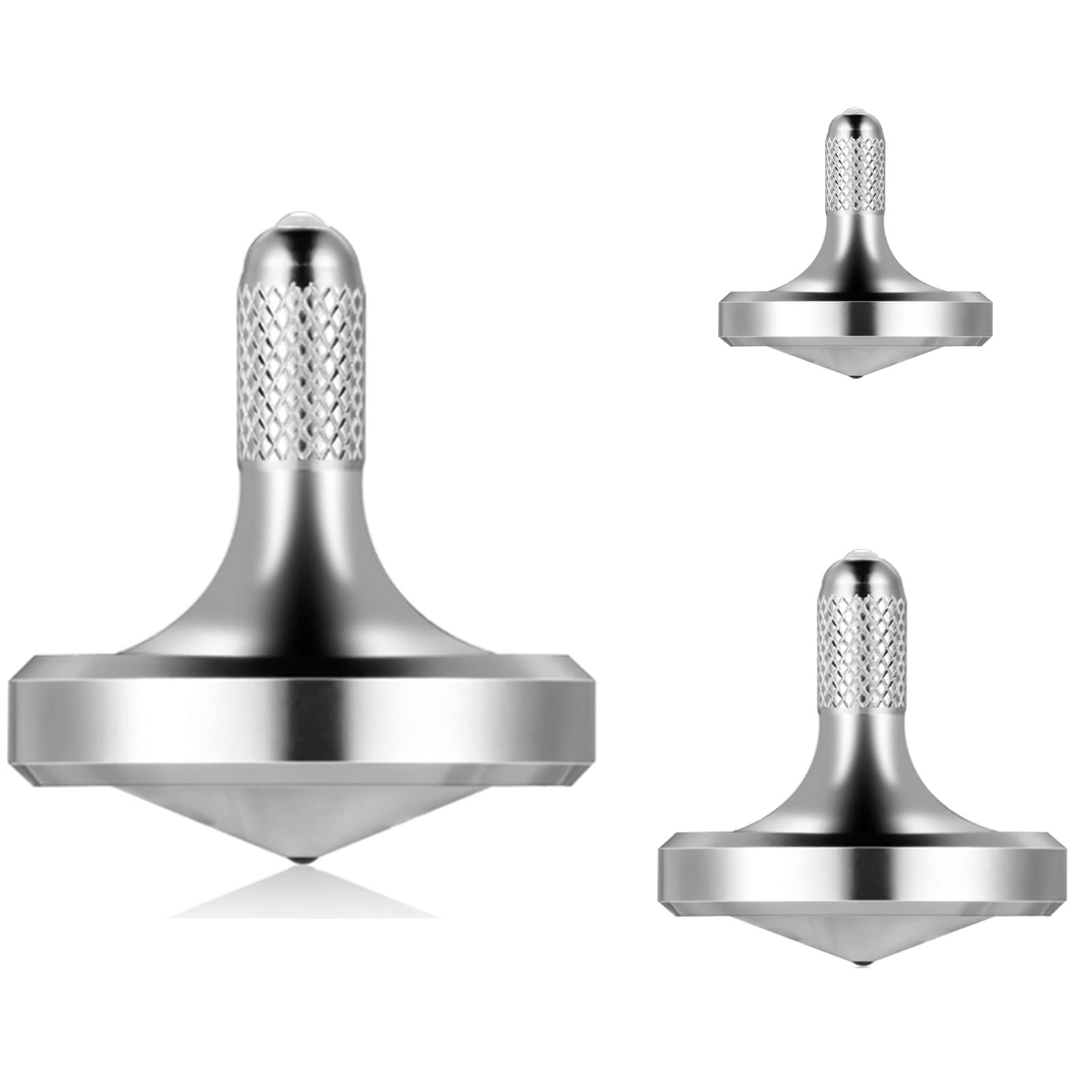 Metal Stainless Steel Spinning Top, Well Made EDC Decompression Toy, Perfectly Balanced, Spin Smooth, Long Rotation Time, Helps Relieve Stress and Anxiety (3PCS L+M+S/Silver)