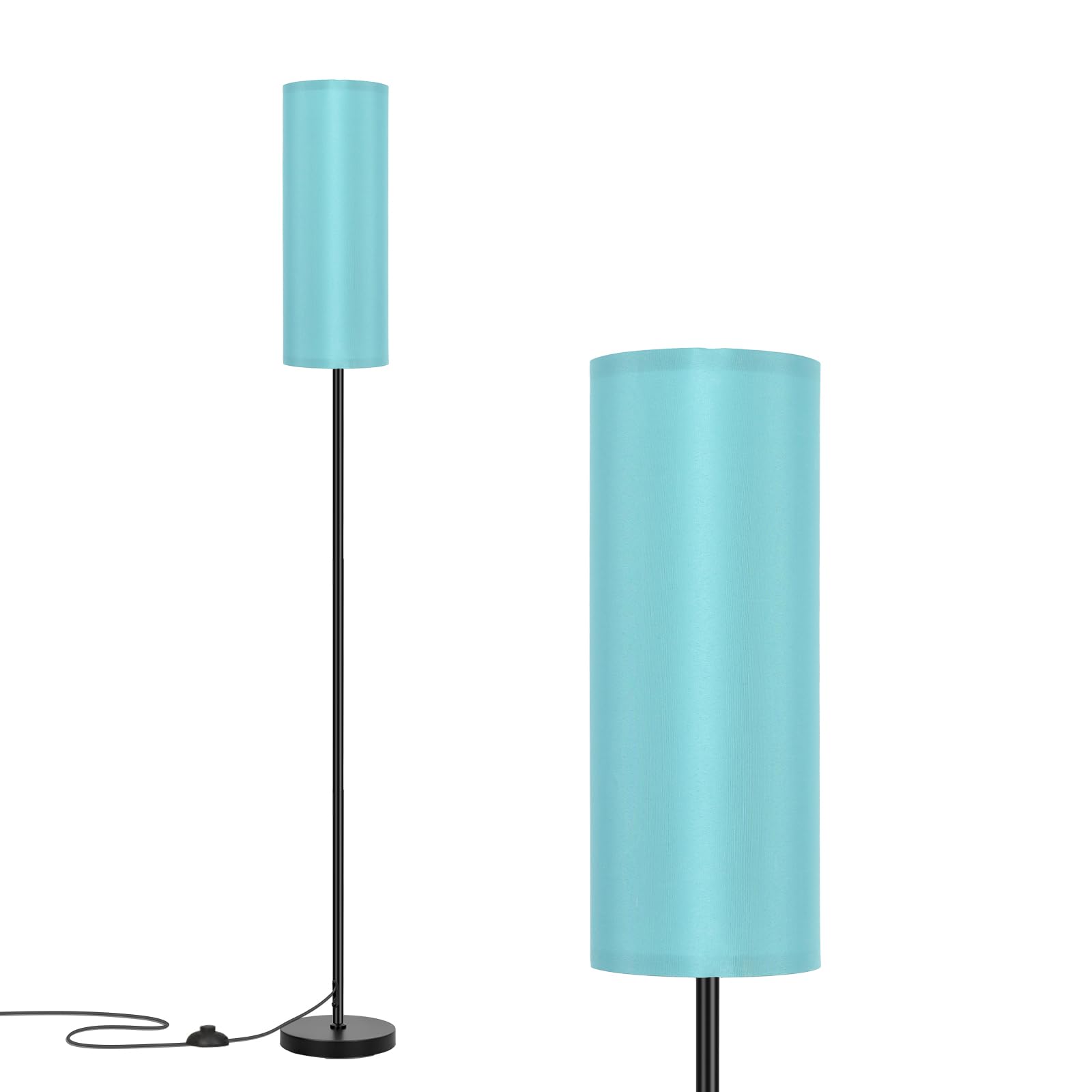 Photo 1 of FRIDEKO HOME Floor Lamp with Turquoise Shade, Simple Design with Foot Pedal Switch, Small Tall Lamps for Living Room Bedroom, Corner Floor Stand Light with Black Pole Lamp (No Remote/No Bulb)