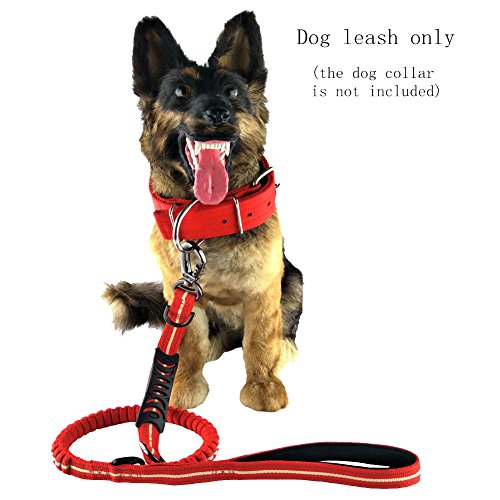 MEIKAI Bungee Dog Leash Chrome Metal Lock Reflective Nylon Pet Leash with 2 Handle and 3 Multifunction D Button Great for Walking, Hiking and Training (Red)